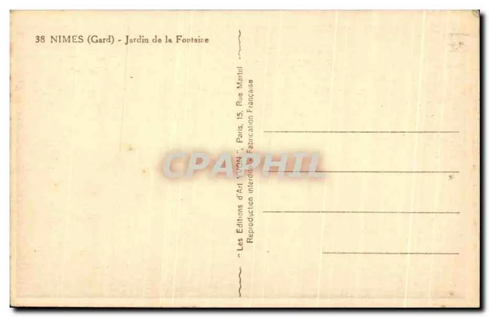 Jardin de la Fontaine — Nîmes (Gard) — Éditions d'Art Marjel - Rückseite