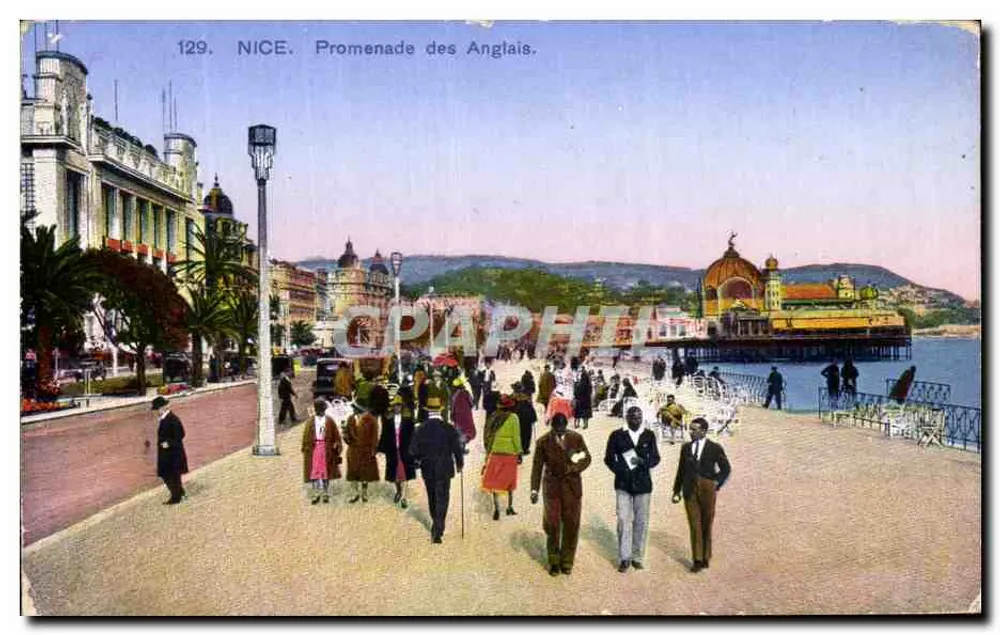 Nice. Promenade des Anglais — Bilhete postal antigo n°129, editor anônimo - Frente