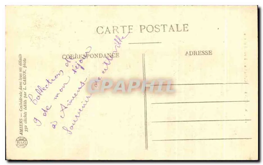 Amiens — Catedral vista de cima — editada por L. Caron, n°401 - Verso