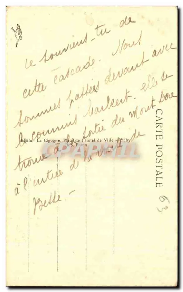 Mont-Dore — A Grande Cascata — Edição La Cigogne, Vichy - Verso