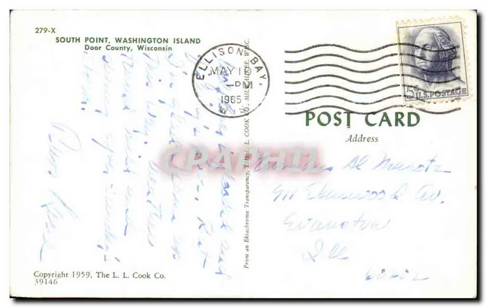South Point, Washington Island — Door County, Wisconsin — The L. L. Cook Co. n° 279-X - Rückseite