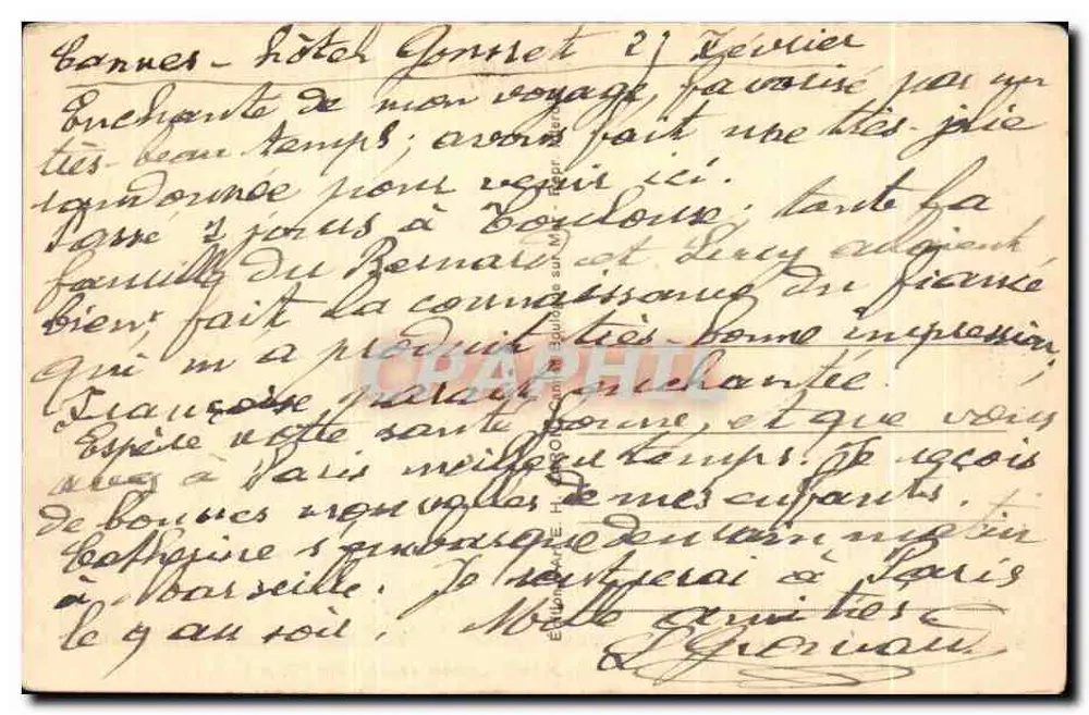 Cannes - Hotel Gonnet und de la Reine - Sonnenuntergang über den Esterel — E.H. ARON - Rückseite