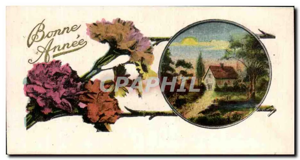 Gutes Neues Jahr — Blumen und Landschaft — Verlag nicht sichtbar - Vorderseite