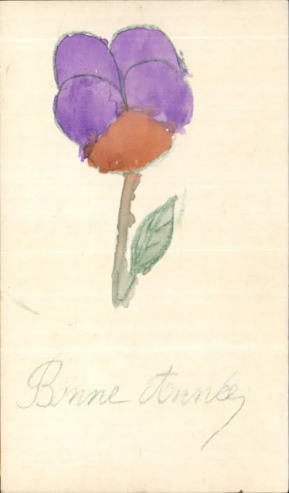 Violette Blüte — Aquarellzeichnung — Bonne Annee Tonneray - Vorderseite