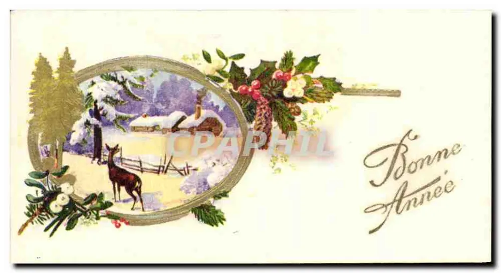 Winterlandschaft mit Hirsch — Frohes Neues Jahr — Verlag nicht sichtbar - Vorderseite