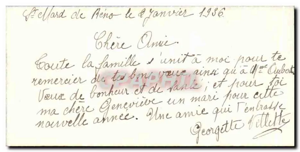 Winterlandschaft mit Mann und Pferd — P.C. PARIS 100 — Gutes Neues Jahr mit Reiter - Rückseite