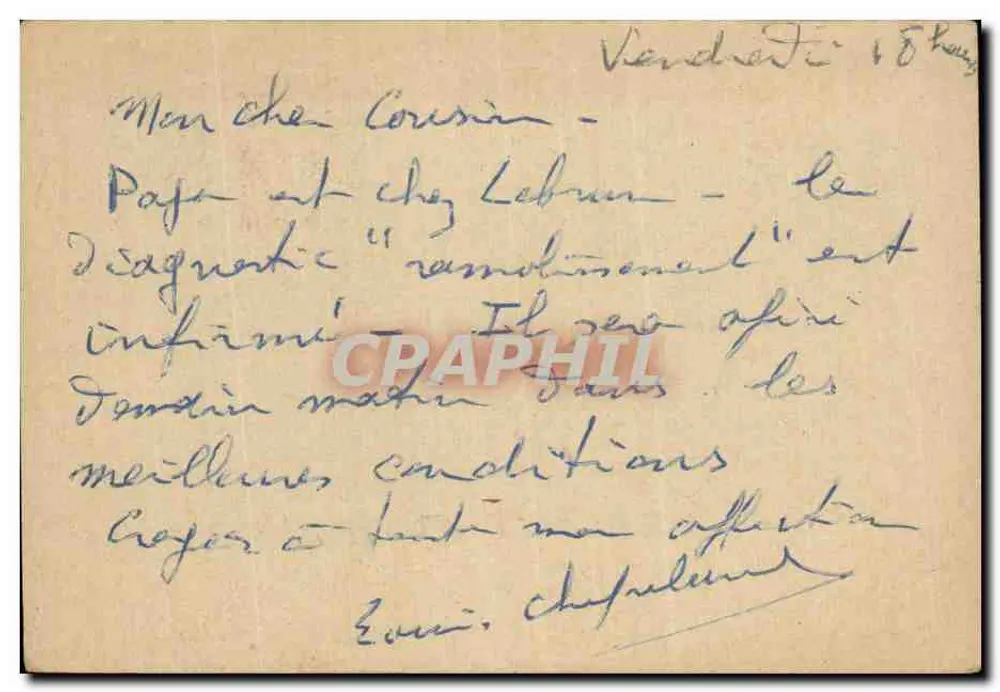 Handschriftliche Karte — Nachricht an Herrn Pauline in Bourges — versandt am 25. Februar 1949 - Vorderseite