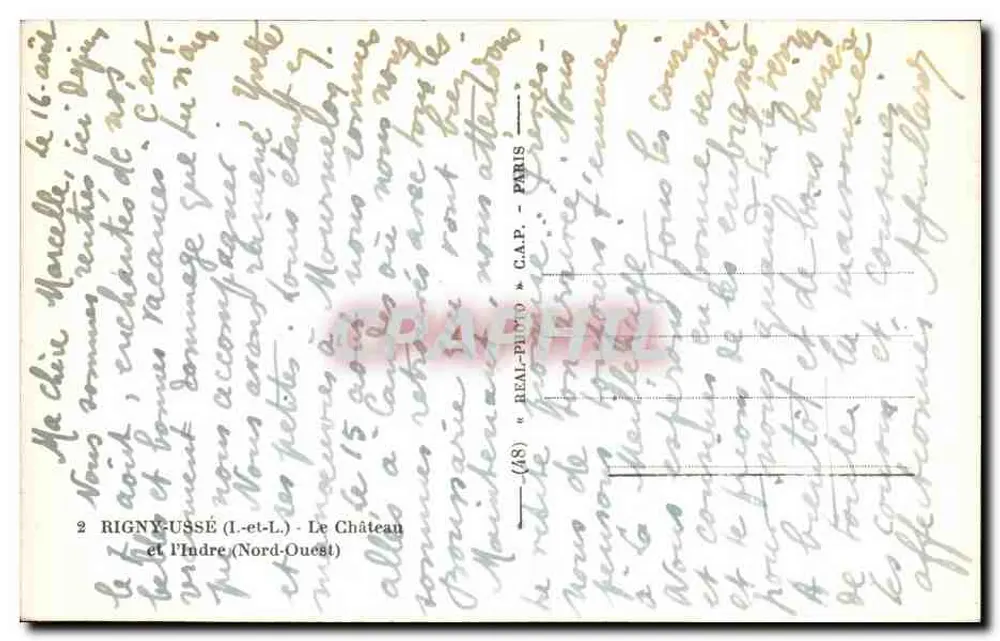 O Castelo e o Indre (Nordeste) — Rigny-Usse — editor C.A.P. n° (48) - Verso