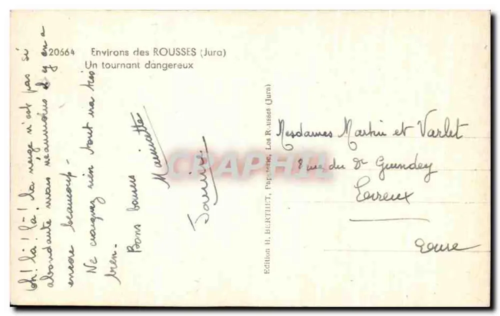 Um Roussettes (Jura) — Ein gefährlicher Kurvenabschnitt — Edition H. BLANCHET, Les Roussettes (Jura) - Rückseite
