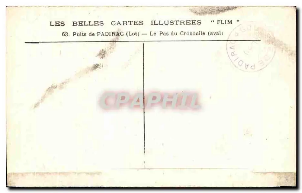 Poço de Padirac (Lot) — O Passo do Crocodilo (aval) — As Belas Cartas Ilustradas « Flim » - Verso