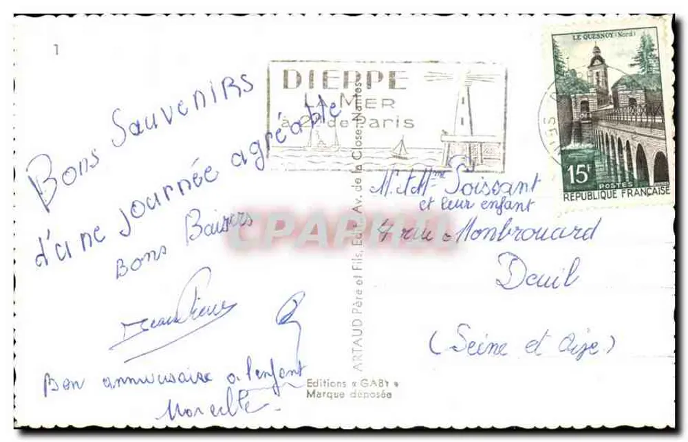 Dieppe — Lembrança de Dieppe — Correspondências « Dieppe - Newhaven » - Verso