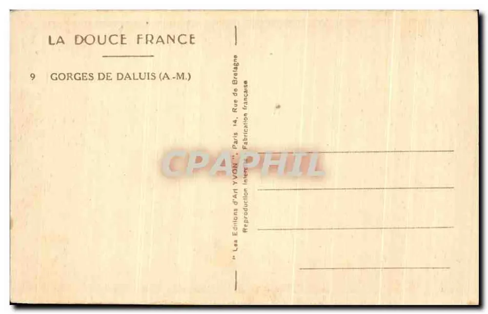 Gorges de Daluis — A-M. — Les Éditions d'Art Yvon, Paris - Verso