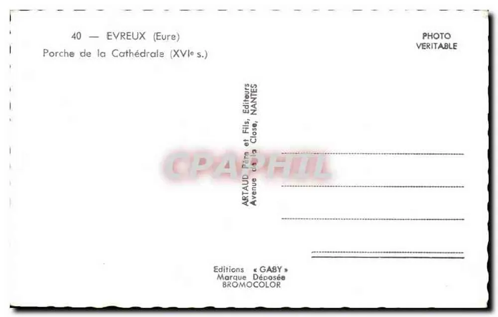 Pórtico da Catedral — Évreux (Eure) — Éditions Gaby - Verso