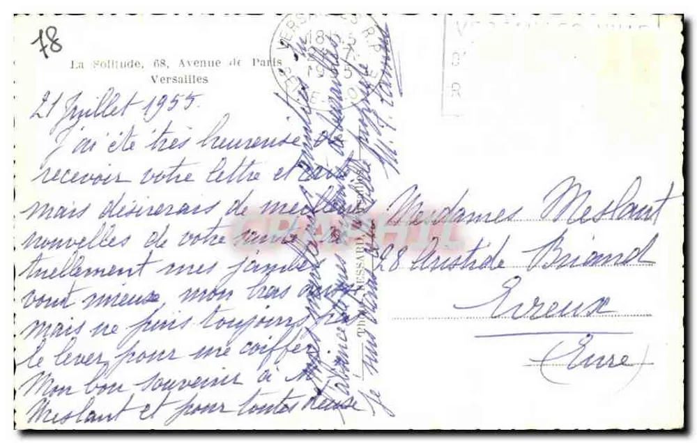 A Solidão, 68, Avenida de Paris — Versailles — carta postal antiga - Verso