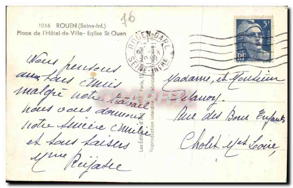 Rouen — Place de l'Hôtel-de-Ville und Kirche Saint-Ouen — Éditions d'Art - Rückseite