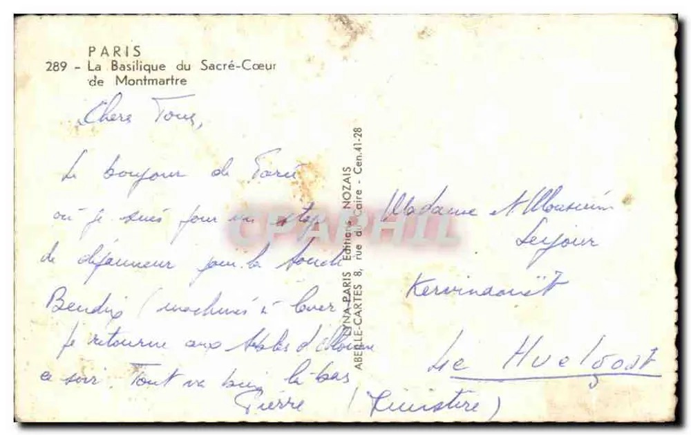 Basilika des Heiligen Herzens — Montmartre — Verlag: ABELLE-CARTES 8, rue de la Carre - Cen.41.28 - Rückseite