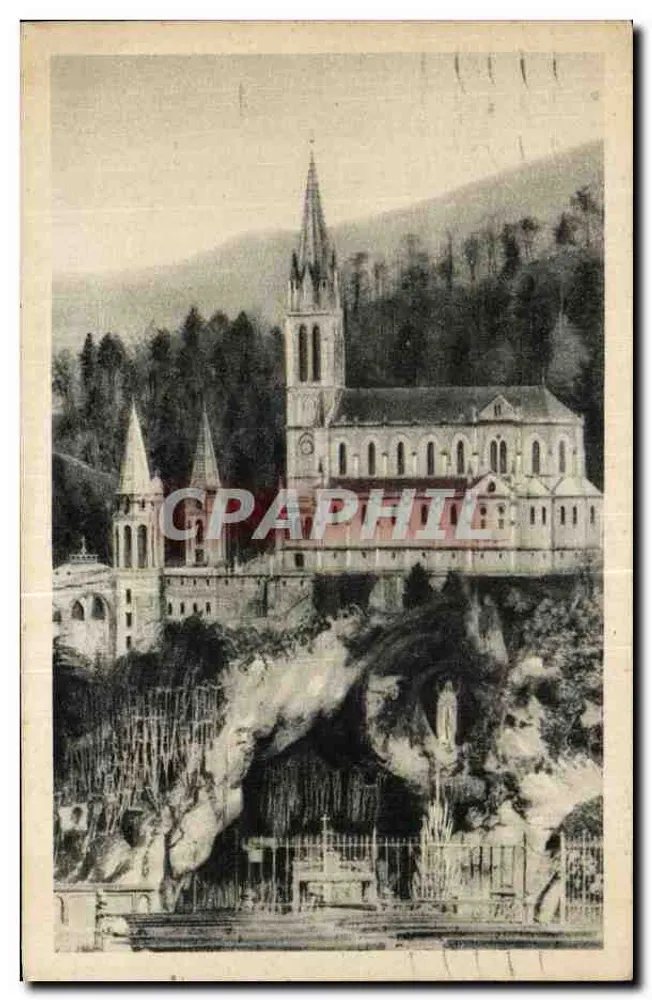 A Gruta e a Basílica — Lourdes — Edição P. Doucet - Frente