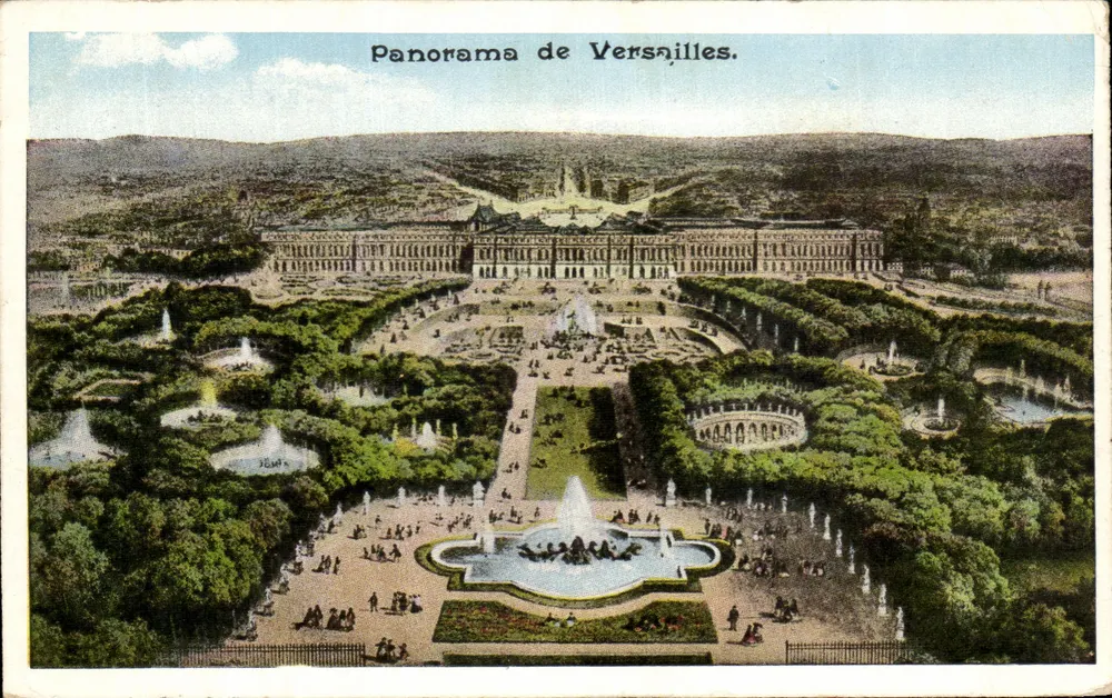 Panorama de Versailles — vista aérea dos jardins e do castelo — editor não visível - Frente