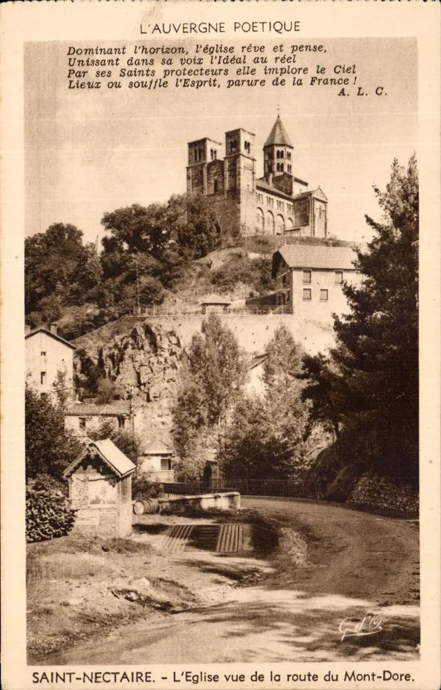 Saint-Nectaire — Die Kirche aus der Richtung von Mont-Dore — J. Gouttefangeur, Verlag, n°505 - Vorderseite
