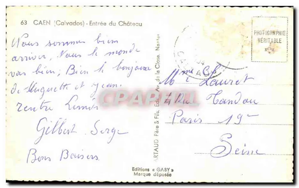 Caen (Calvados) — Entrada do Castelo — Edições Gaby - Verso
