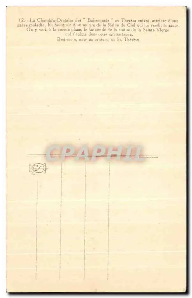 Sala de Oração dos Buissonnets — Santa Teresinha — editor não visível - Verso
