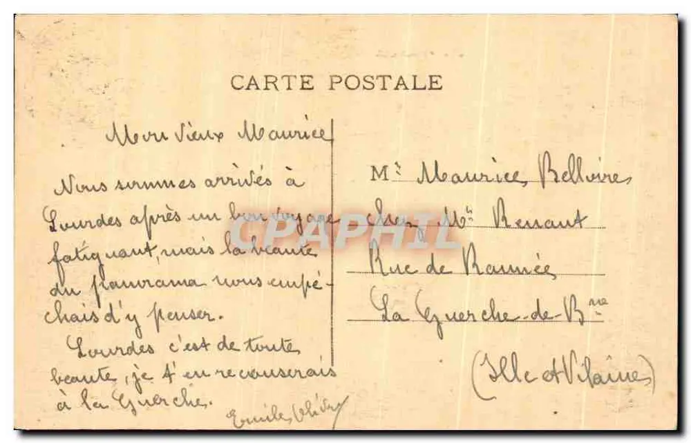 Lourdes — Statue des Michaels und die Allées — Verlag unbekannt, n° 97 - Rückseite