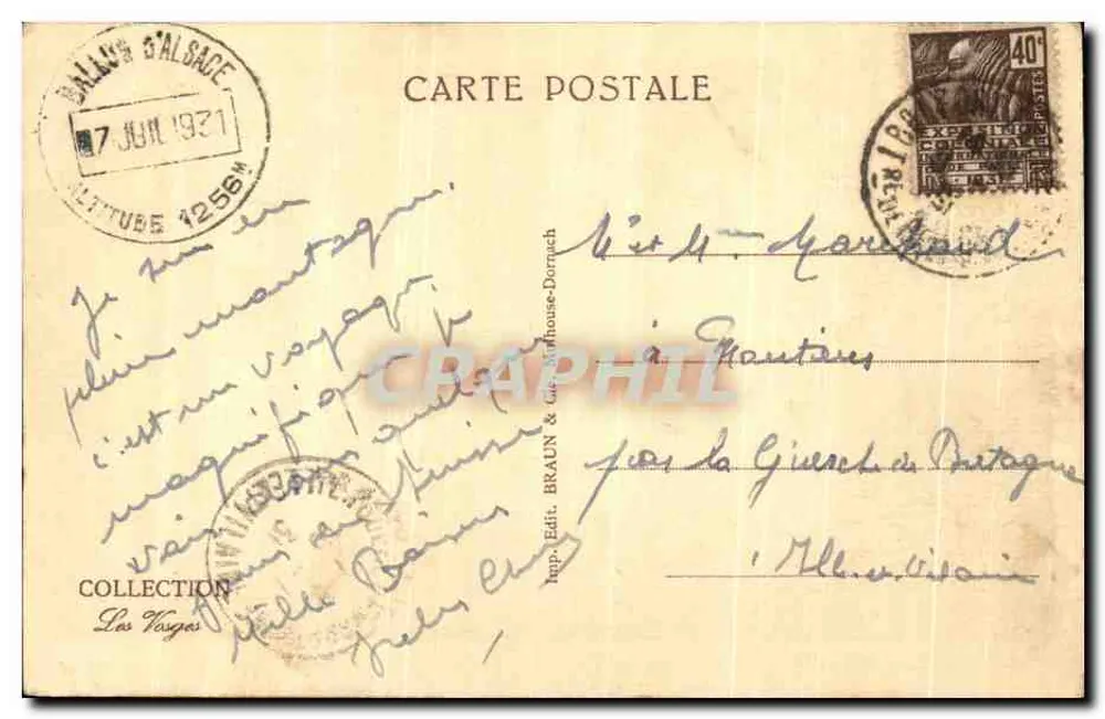 Ballon d'Alsace — O Cume — editor Braun & Cie, n° 1401 - Verso