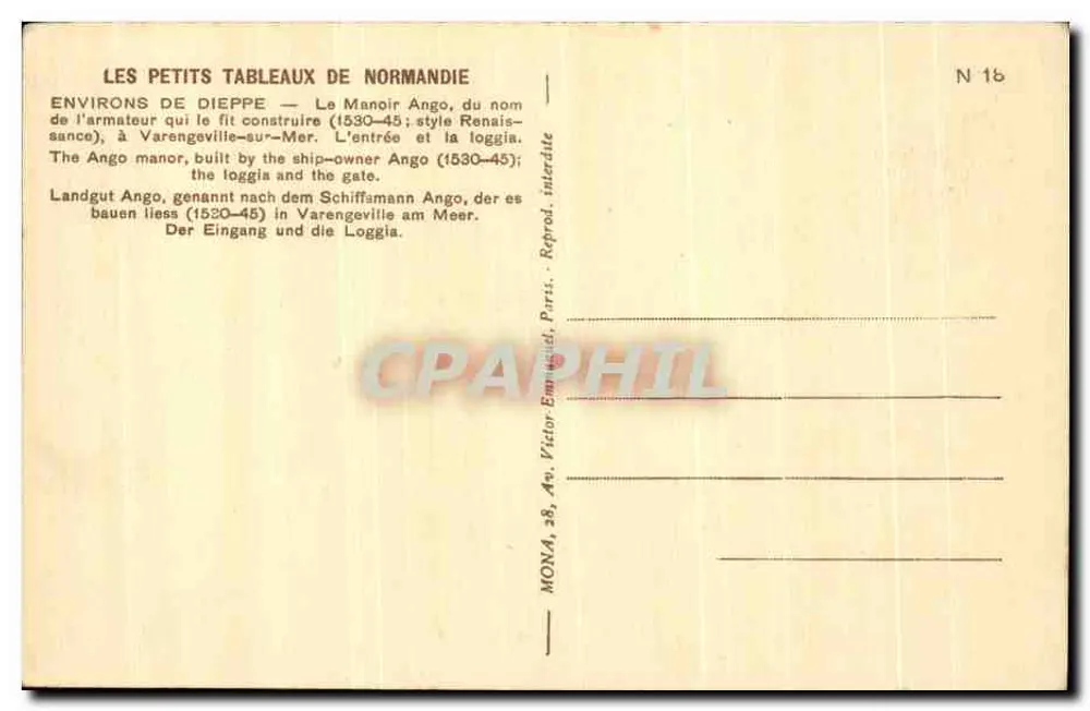 Manor Ango — Varengeville-sur-Mer — editor Mong, n°16 - Verso