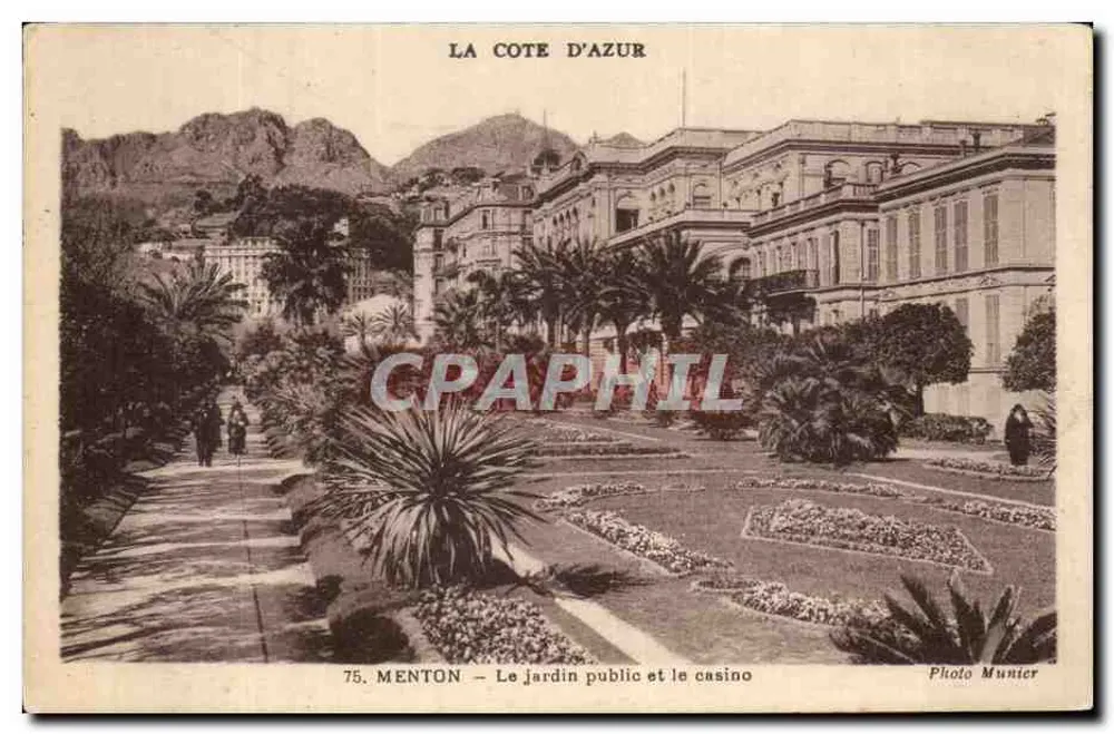 Menton — Der öffentliche Garten und das Kasino — Foto Munier, Nr. 75 - Vorderseite