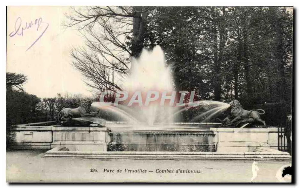 Parc de Versailles — Combat d'animaux — Héliotypie A. Bourdier - Frente
