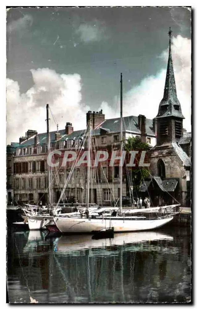 Honfleur — Igreja de São Etienne e barcos — Edição Galf - Frente