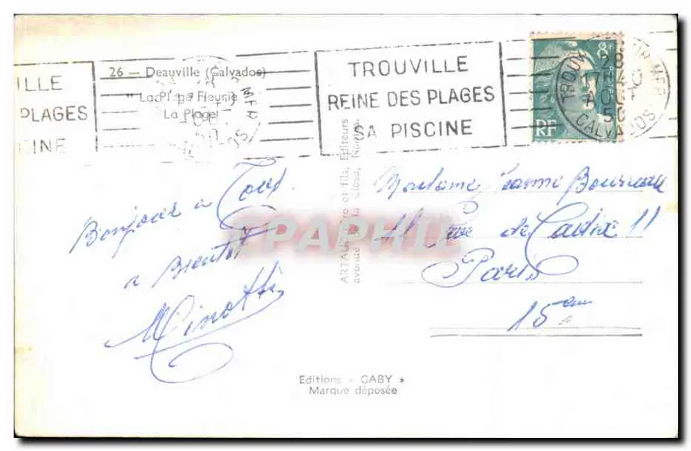 Strand von Deauville — Lebendige Ansicht mit Spielen und Sonnenschirmen — Editions GABY - Rückseite