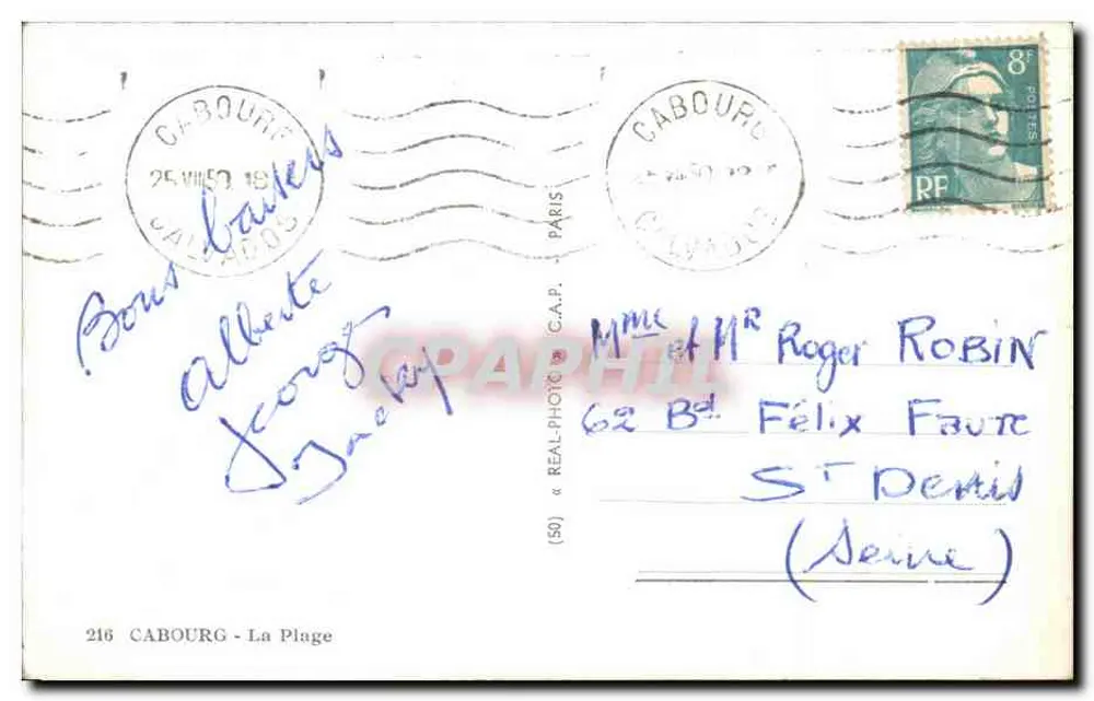 CABOURG - A Praia — editor G.A.P. n°216 - Verso