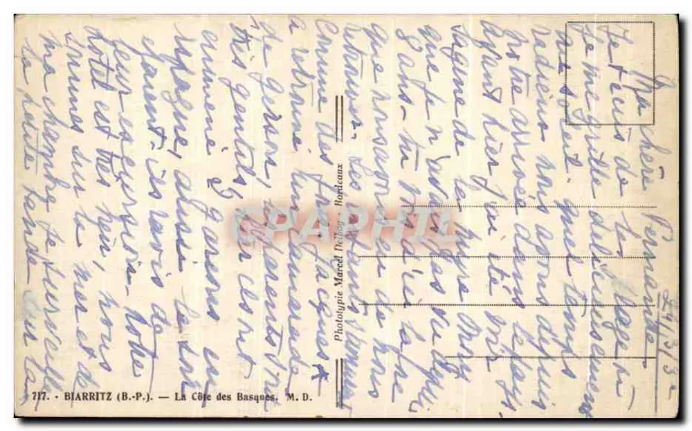 Biarritz (B.P.) — A Costa dos Bascos — Photolypie Marcel Debay, Bordeaux - Verso
