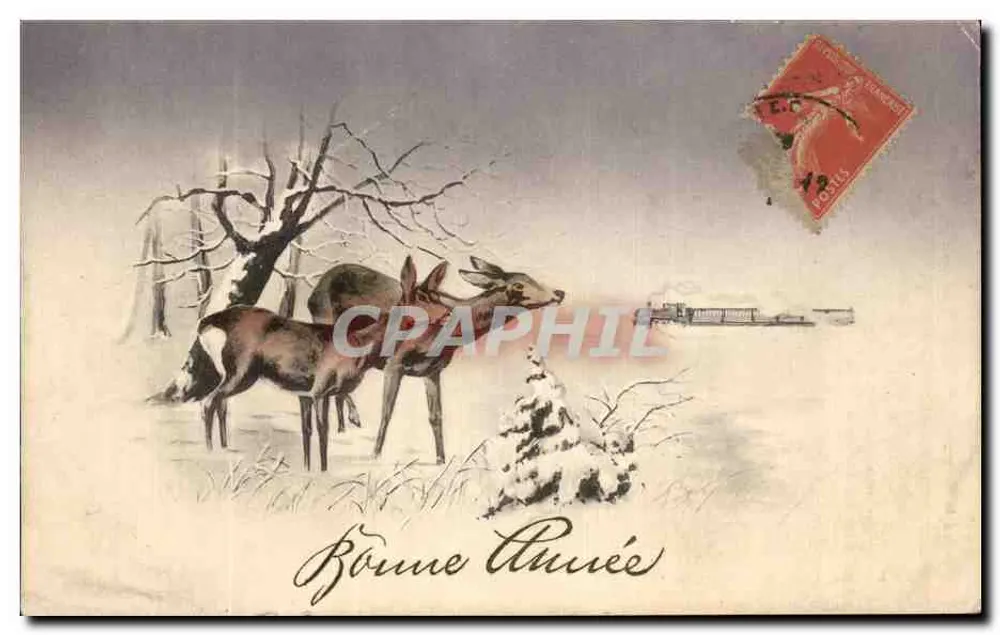 दो हिरन एक शीतकालीन दृश्य में — ईमेल कार्ड पर नोएल — एच.डब्ल्यू.ए. सीरीज 153 - आगे