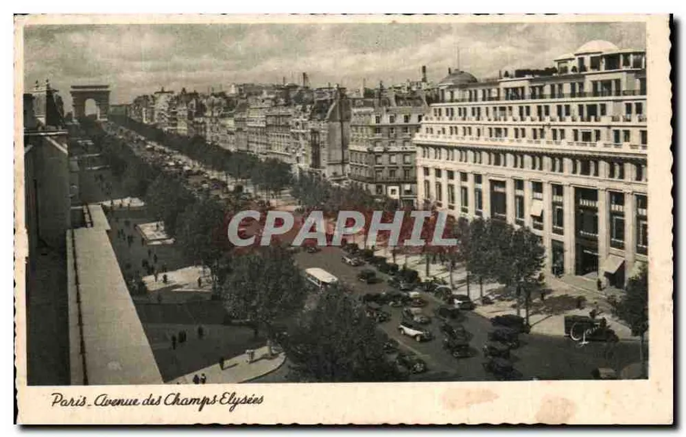 Paris - Avenue des Champs-Élysées — vue panoramique avec l'Arc de Triomphe à l'horizon — éditeur PHOTOLUX, n° 1011 - Frente