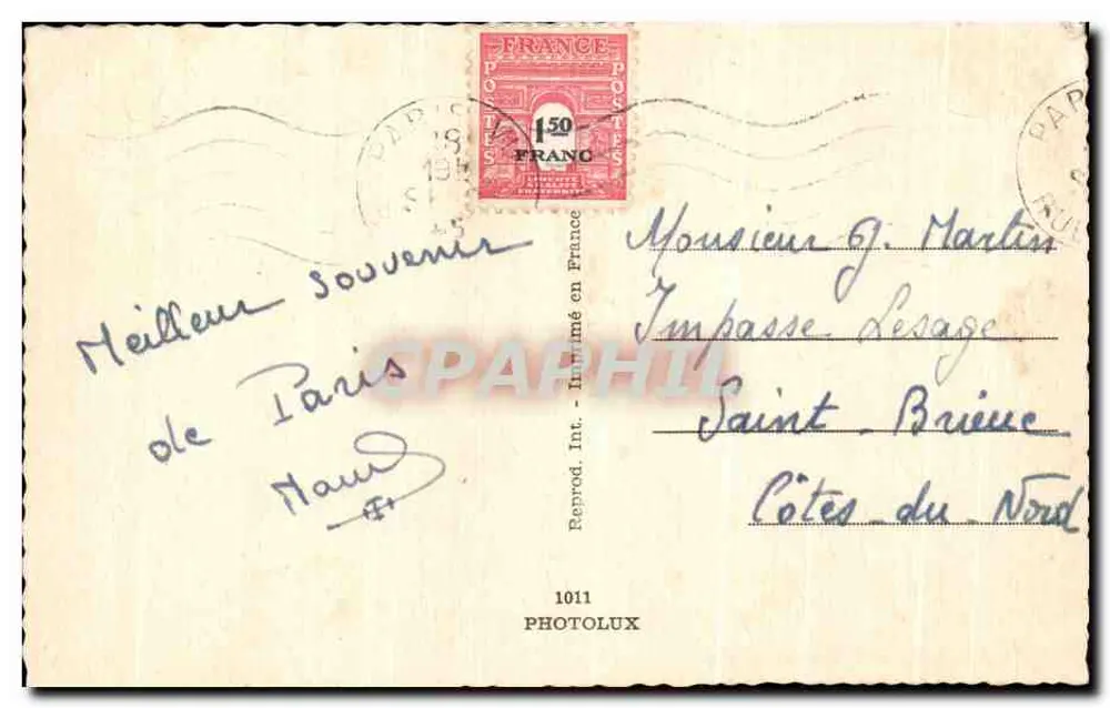 Paris - Avenue des Champs-Élysées — vue panoramique avec l'Arc de Triomphe à l'horizon — éditeur PHOTOLUX, n° 1011 - Verso