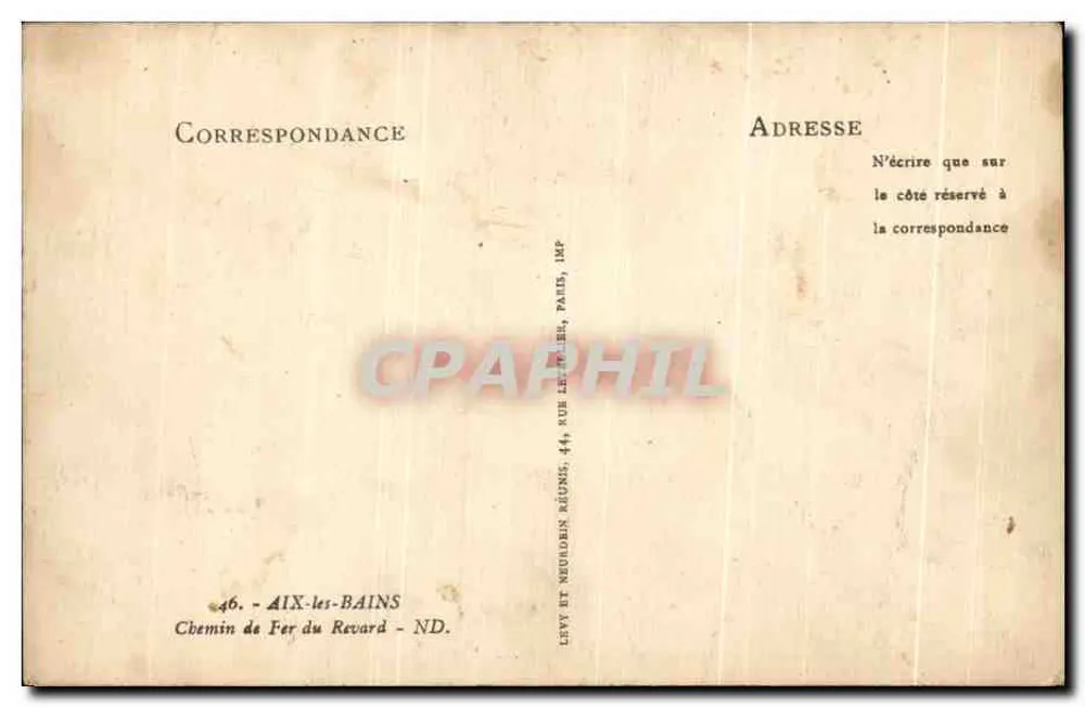 Chemin de Fer du Revard — Aix-les-Bains — editor Levy et Neurden Réunis, n°46 - Verso