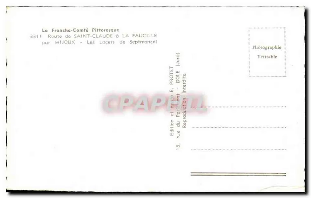 Route von Saint-Claude nach La Faucille — Die Septmoncel-Kurven — Edition E. PROTET - Rückseite
