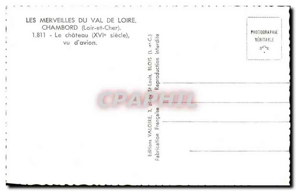 Chambord — Schloss des 16. Jahrhunderts — Éditions Valoire, Blois - Rückseite