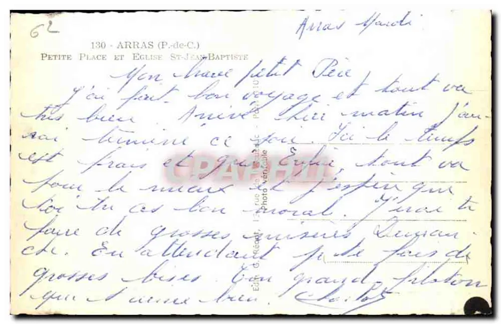 Arras (P.-de-C.) — Kleiner Platz und Kirche Saint-Jean-Baptiste — Verlag G. Réauté - Rückseite