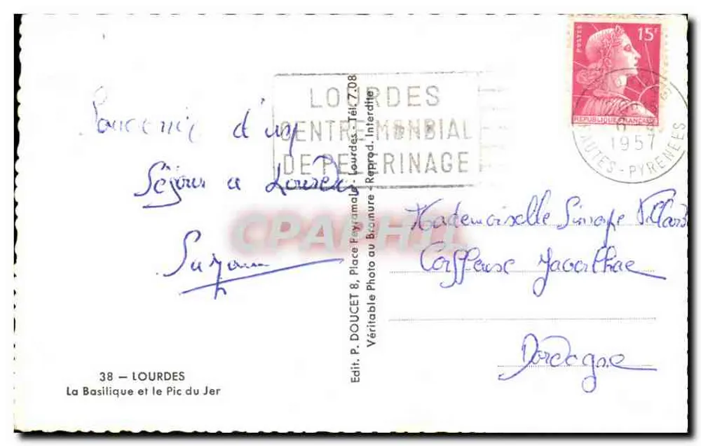 Lourdes — A Basílica e o Pic du Jer — Editor Edlux, n°38 - Verso