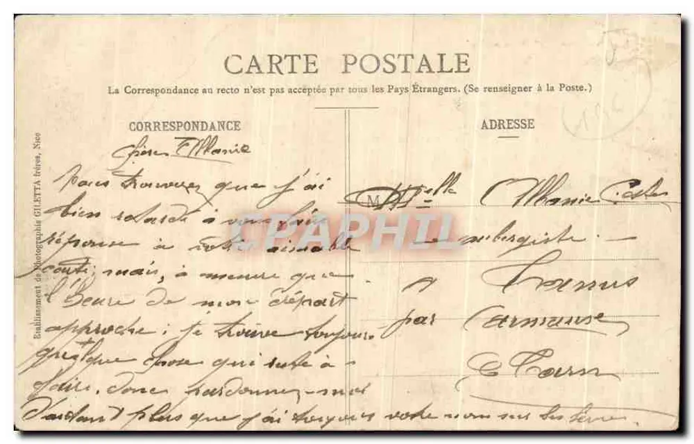 NICE - Jetée-Promenade par un coup de mer — Édition Gilelta, phot. NICE, n° 107 - Verso