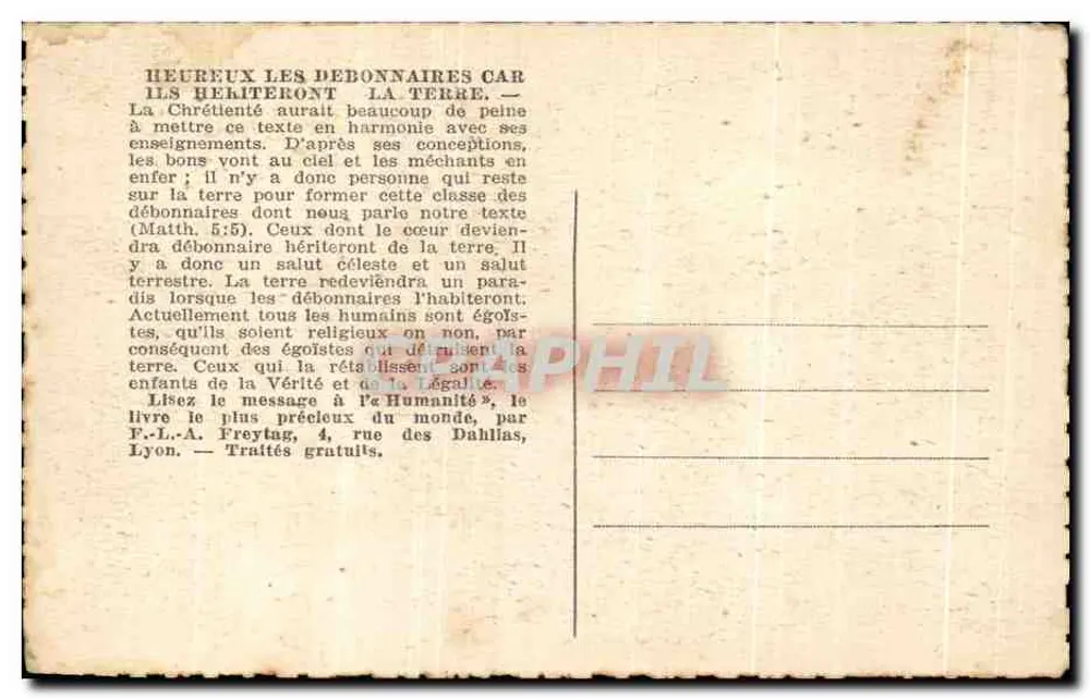 Die gute Nachricht vom Reich der Gerechtigkeit — Verleger F.-L.-A. Freytag, Lyon - Rückseite