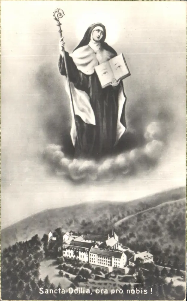 Sainte Odile — apparition sur les nuages au-dessus d'un monastère — éditeur non visible - Anverso