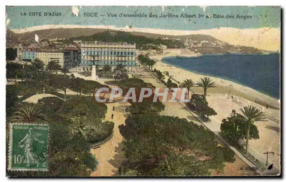 Nice — Vista general de los Jardines Albert Ier y Bahía de los Ángeles — Editor: La Côte d'Azur - Anverso