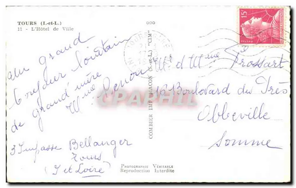 Tours — Hotel de Ville com fonte — Fotógrafo Combier - Verso
