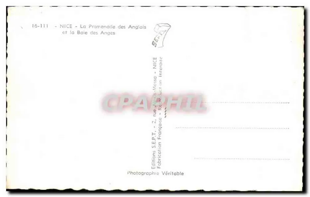 Nice — La Promenade des Anglais et la Baie des Anges — Éditions S.E.P.T. - Rückseite