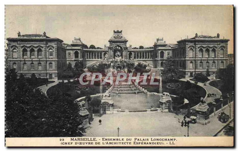 Marselha - Conjunto do Palácio Longchamp - Obra-prima do arquiteto Espérandieu - LL - Frente