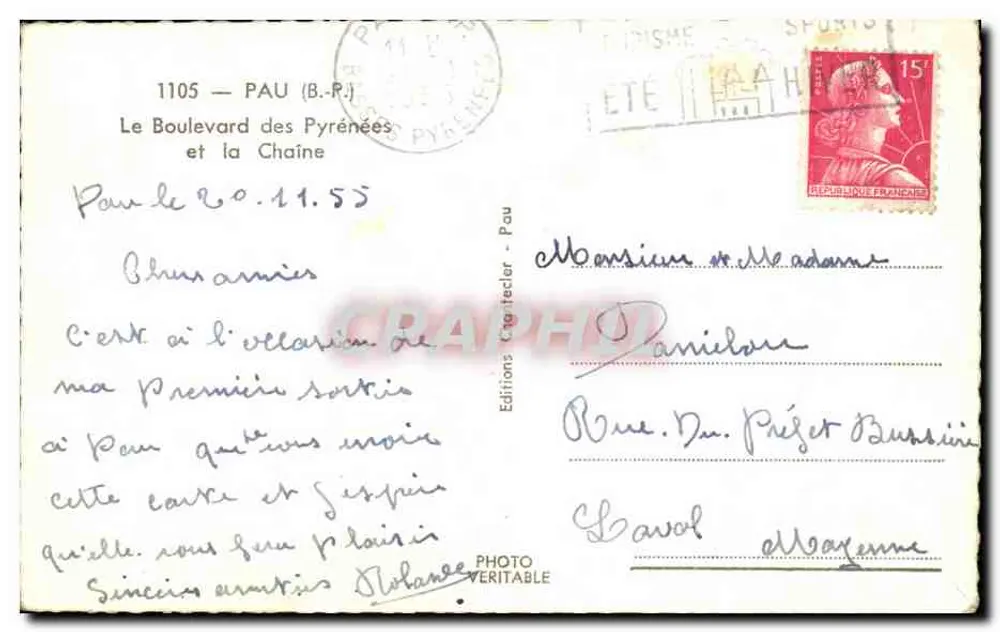 Vue du Boulevard des Pyrénées — Pau — éditeur Chantecler - Rückseite